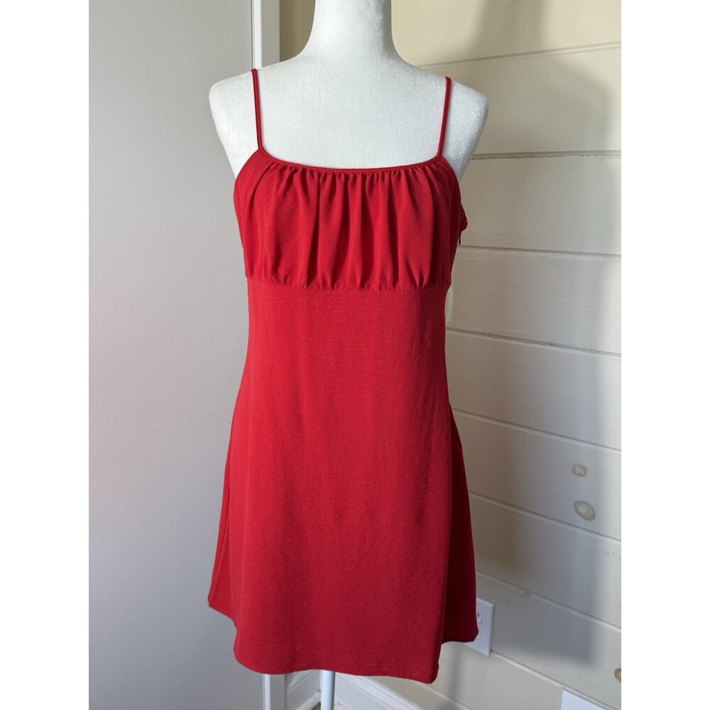 Aeropostale Solid Red Mini Slip Dress Small‎ NWT Square Neck Ruched Dopamine